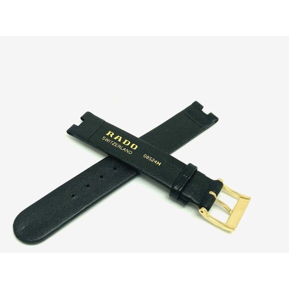 Rado Watch Replacement Band Black Leather Strap 15mm Notched Lug Gold Buckle - Picture 2 of 8
